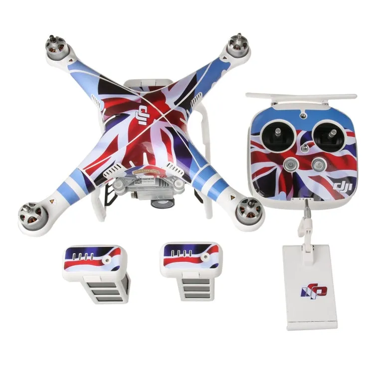 4D Imitation Carbon Fiber PVC Water Resistance Sticker Kit for DJI Phantom 3 Quadcopter & Remote Controller & Battery(UK Flag Pattern)