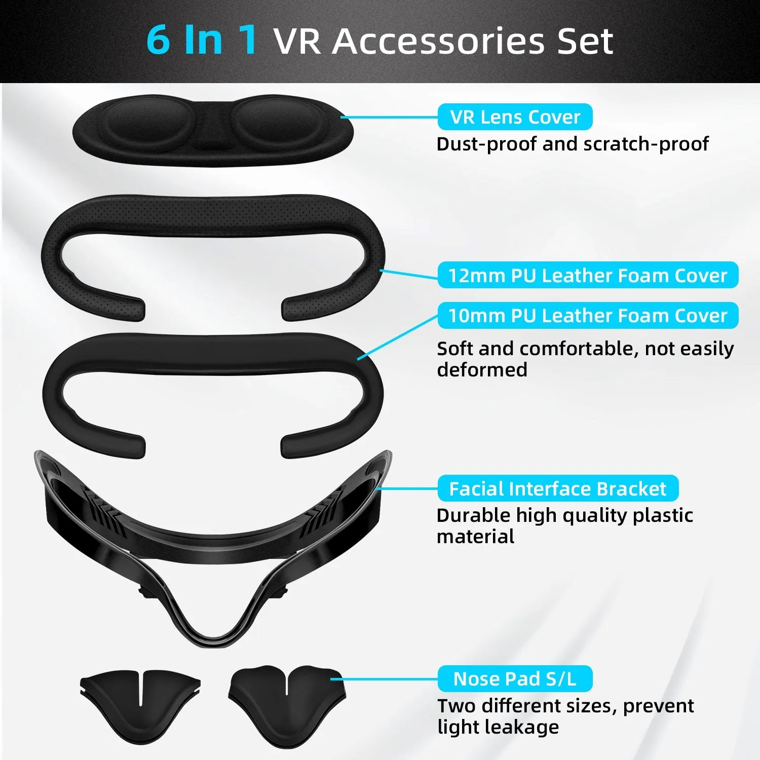 6 In 1 PU Leather Face & Nose Cover Pad Accessories for Oculus Quest 2
