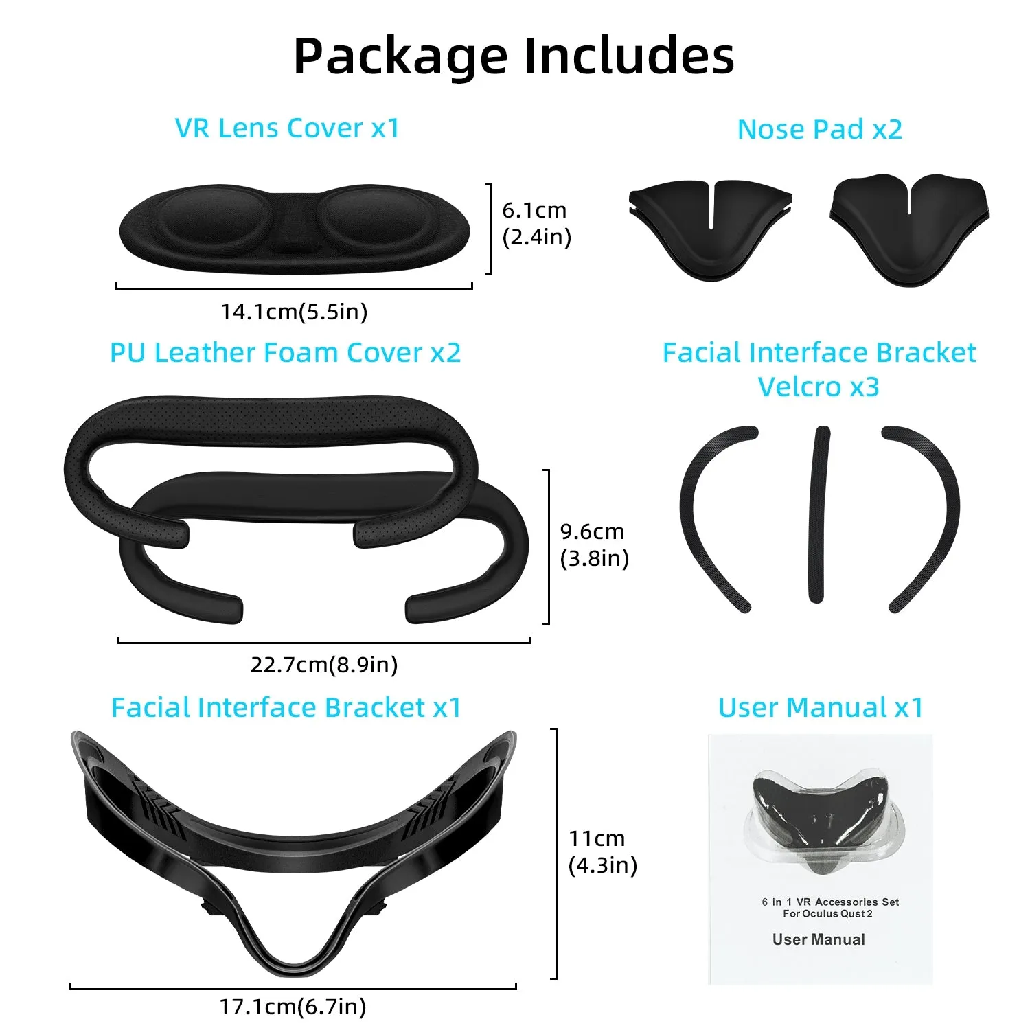 6 In 1 PU Leather Face & Nose Cover Pad Accessories for Oculus Quest 2