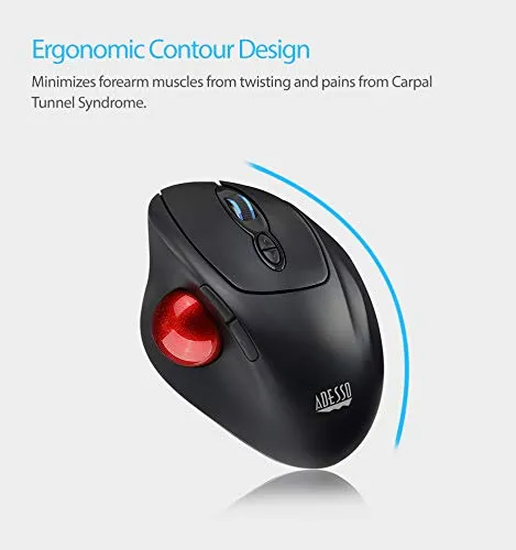 Adesso iMouse T30 Wireless Ergonomic Thumb Trackball Mouse with Nano USB Receiver, Programmable 7 Button Design, and 5 Level DPI Switch