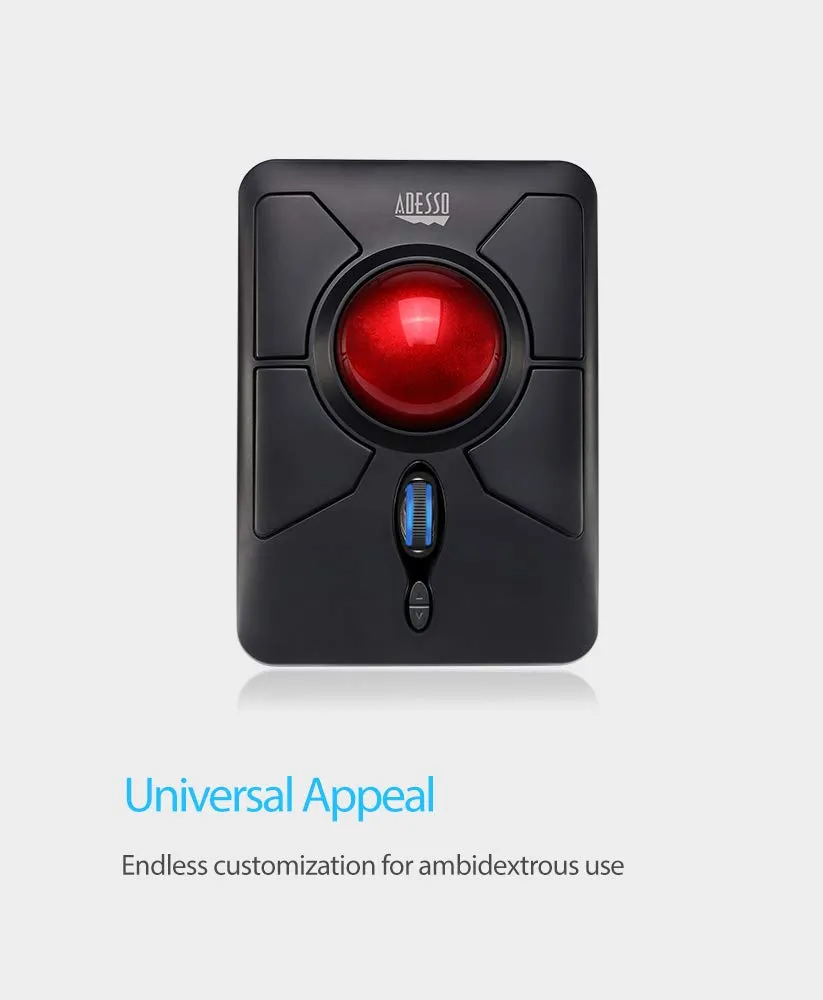 Adesso iMouse T50 Wireless Ergonomic Finger Trackball Mouse with Nano USB Receiver, Programmable 7 Button Design, and 5 Level DPI Switch, for Left and Right Hand