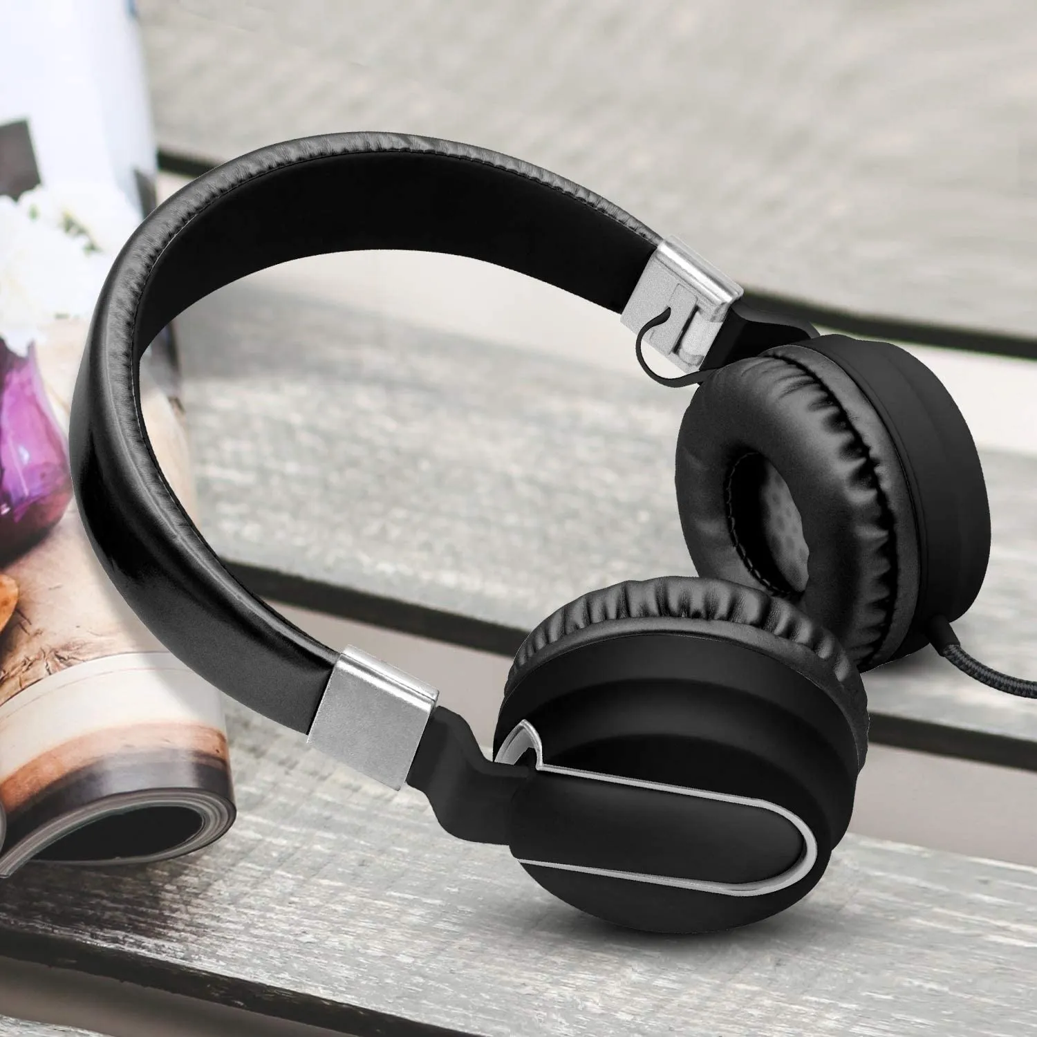 Adjustable Headband On-Ear Headphones with Built-in Mic