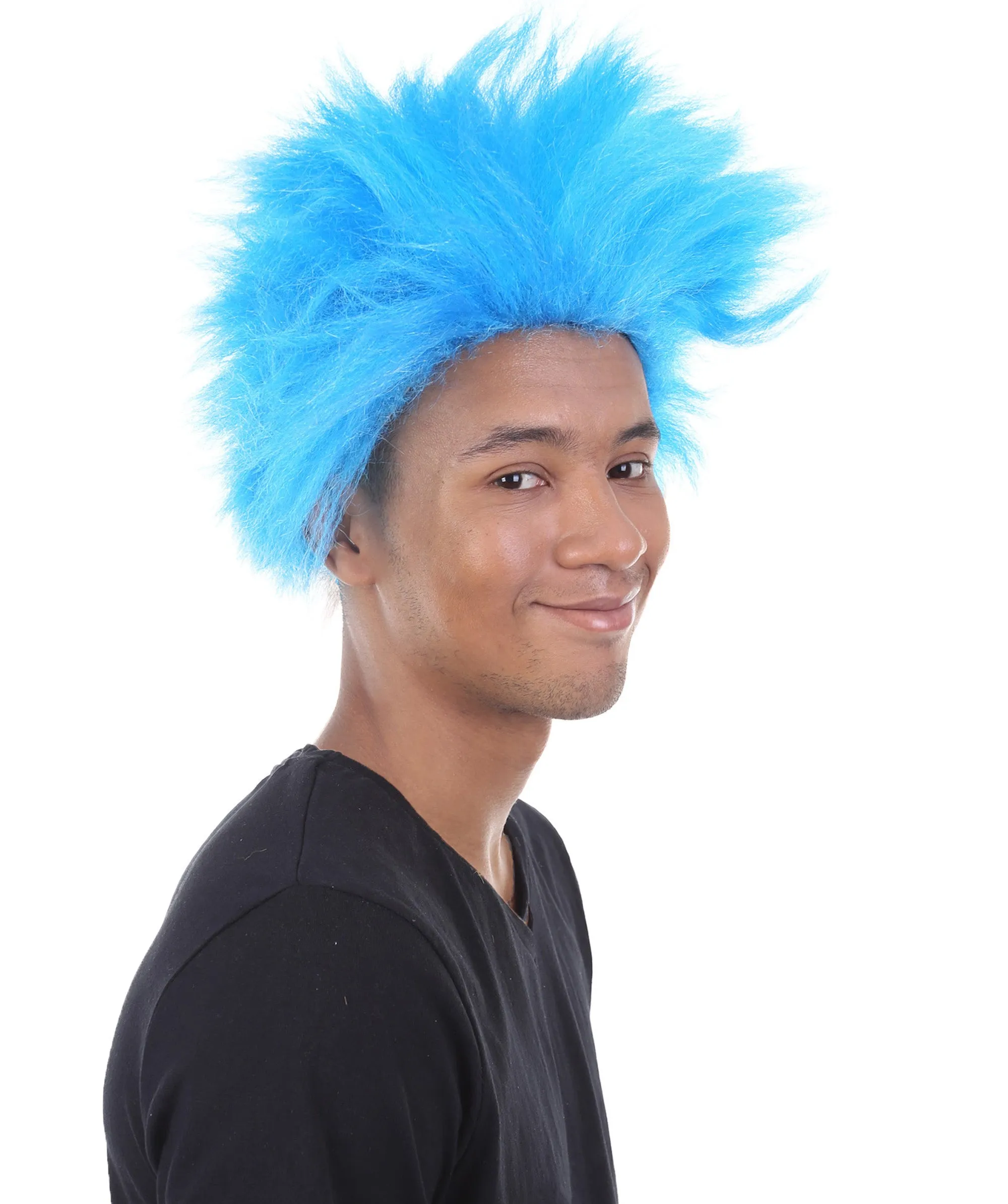 Adult Men Blue Wig Spiky Hair perfect for Halloween| Premium Breathable Capless Cap