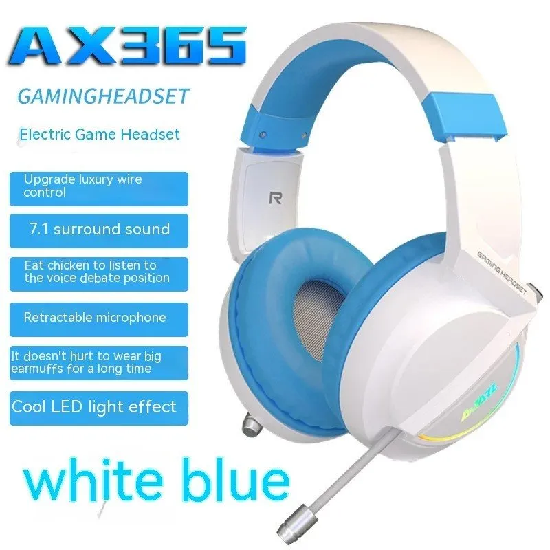 Ajazz AX365 White Blue 7.1 Surround Sound Wired Gaming Headset RGB
