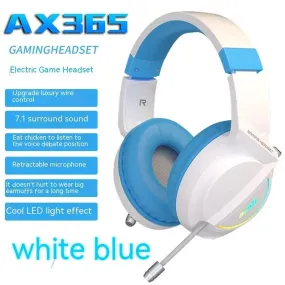 Ajazz AX365 White Blue 7.1 Surround Sound Wired Gaming Headset RGB