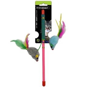 Animooos Cat Toy Fishing Rod with 2 Mice 9.8in