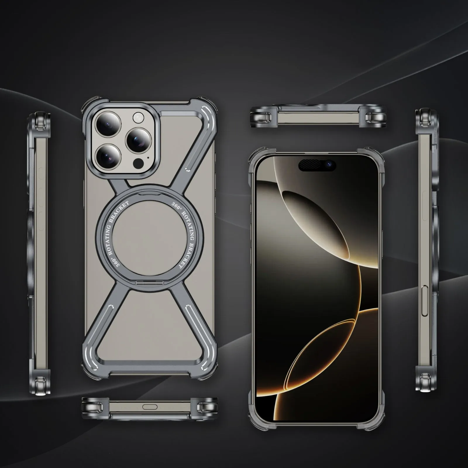 Armor King Harness MagSafe Pivot Ring Stand Air Cushion Metal Case Cover