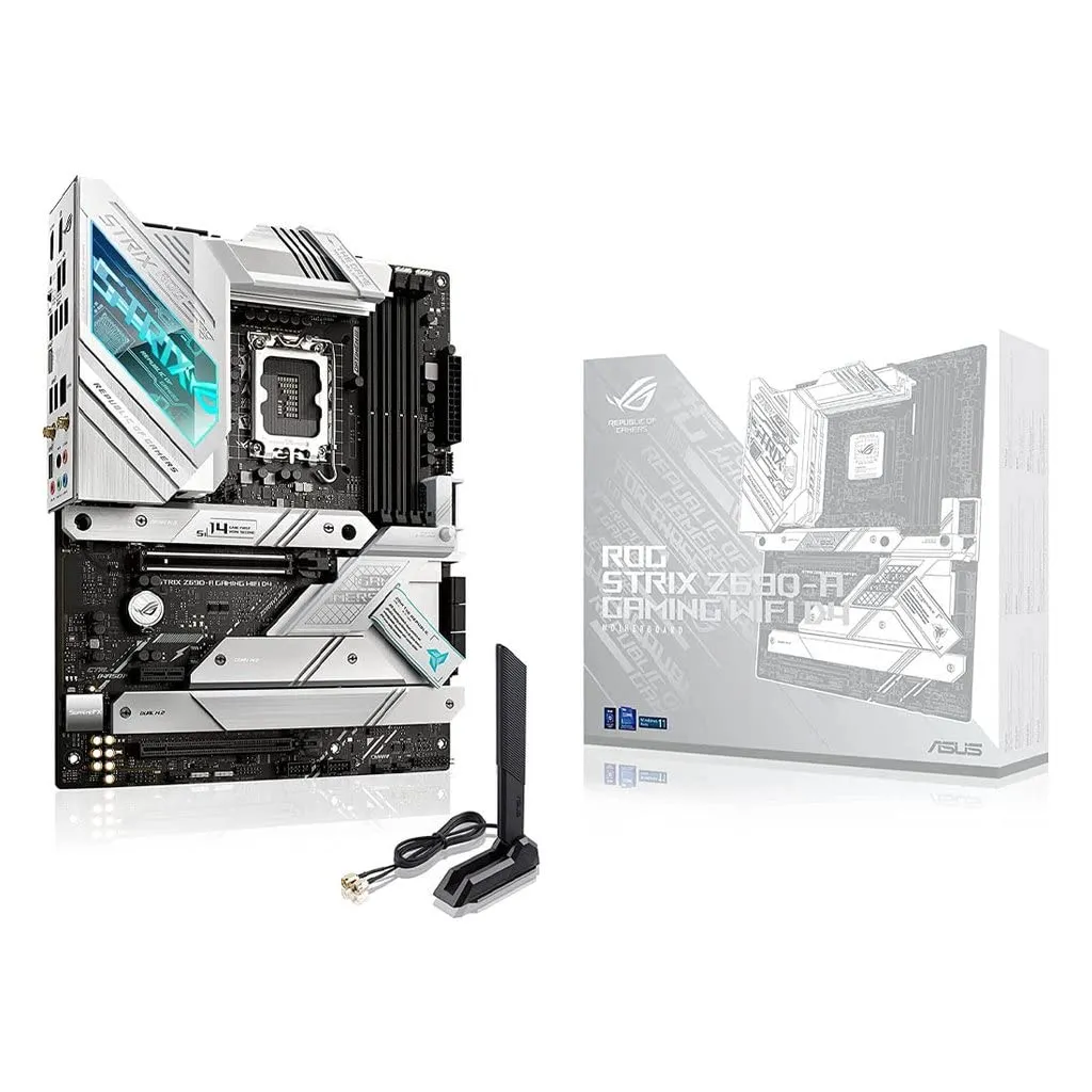 Asus ROG Strix Z690-A Gaming WIFI D4 Motherboard designed to support latest 12th Gen Intel CPU's with LGA 1700 socket, Pentium Gold and Celeron Processors.