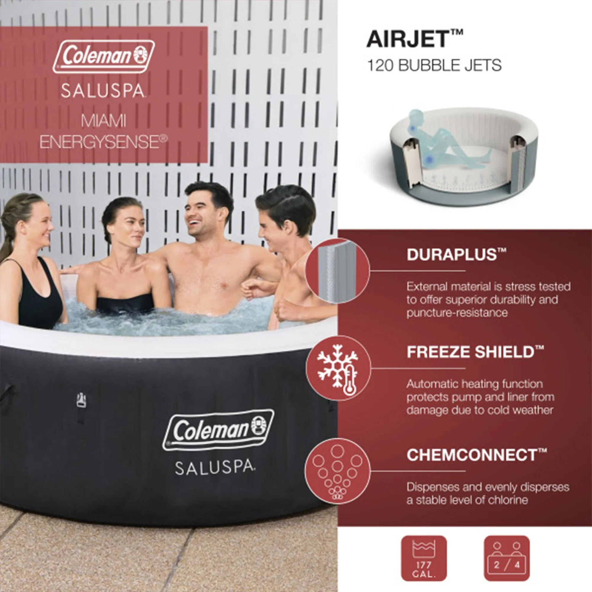 Bestway Coleman Miami Hot Tub w/2 Pack of SaluSpa Seat & 2 Headrest Pillows