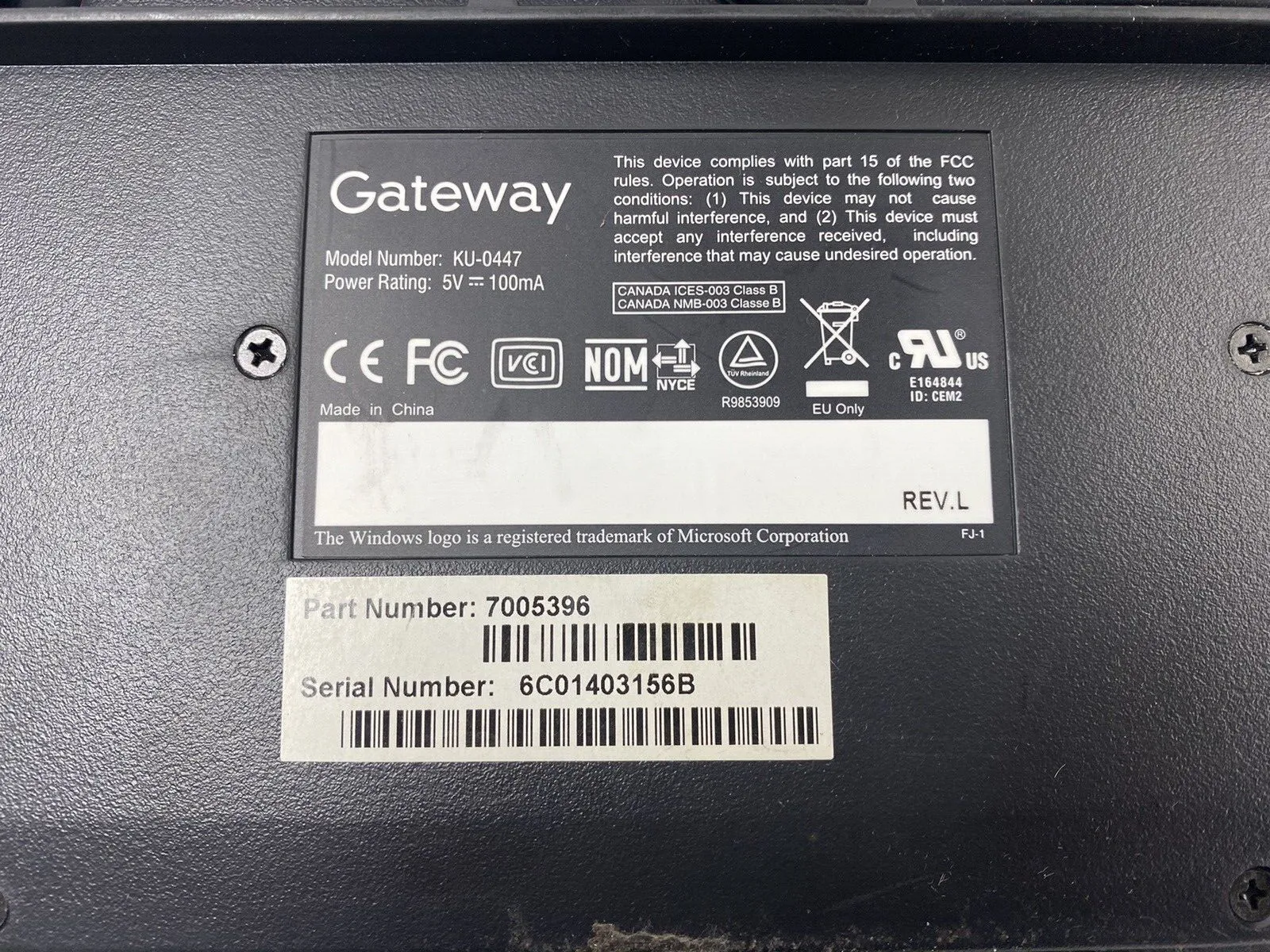 Black Gateway KU-0447 USB Wired PC Computer Keyboard Tested