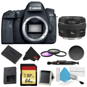 Canon EOS 6D Mark II DSLR Camera (Body Only) 3 Piece Filter w/Memory Bundle   Canon EF 50mm f/1.4 USM Lens - Internation
