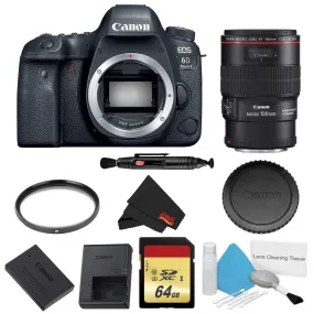 Canon EOS 6D Mark II DSLR Camera (Body Only) Basic Filter w/Memory Bundle   Bonus EF 100mm f/2.8L Macro is USM Lens - In