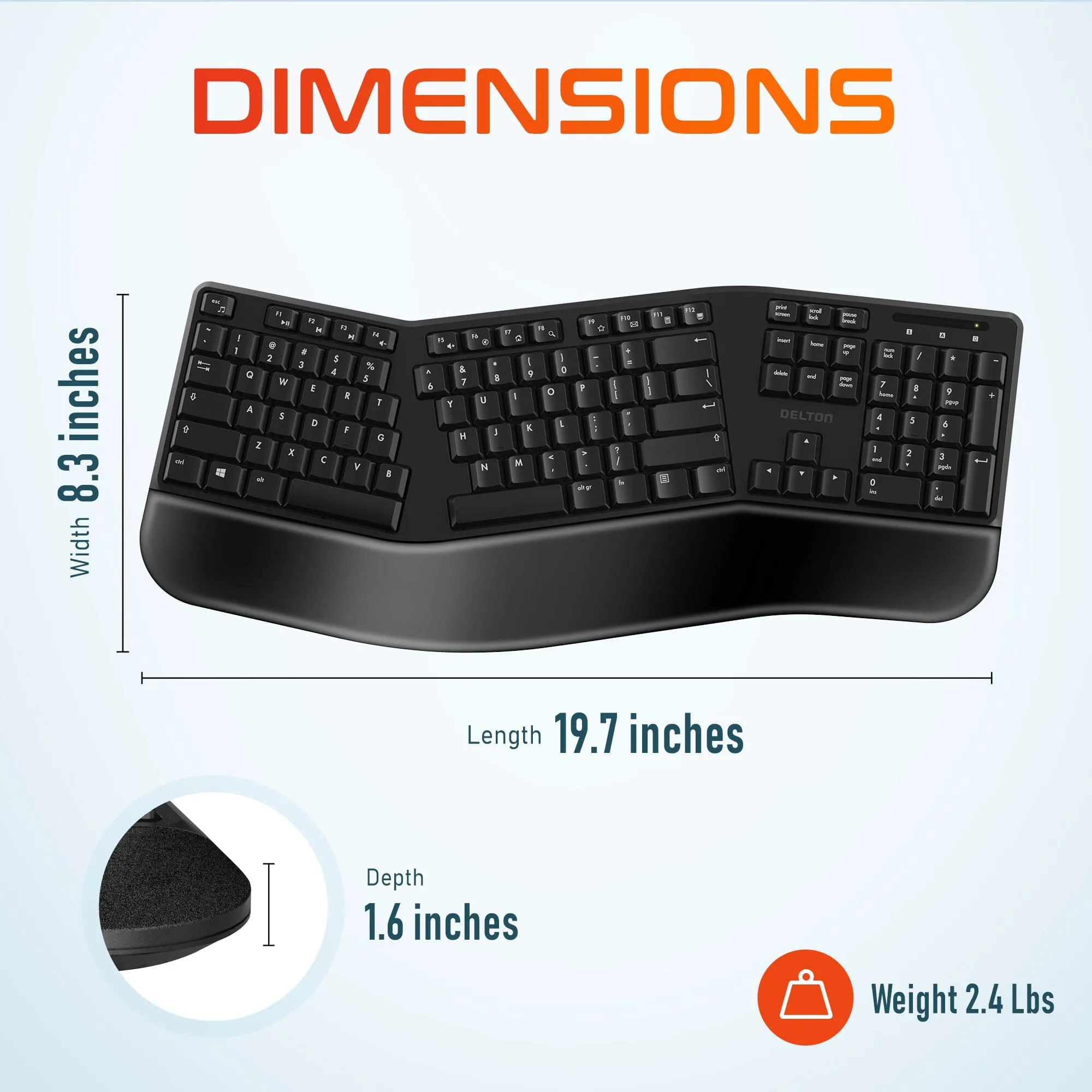 Delton KB200 Wireless Ergonomic Computer Keyboard, Full-Size Keyboard