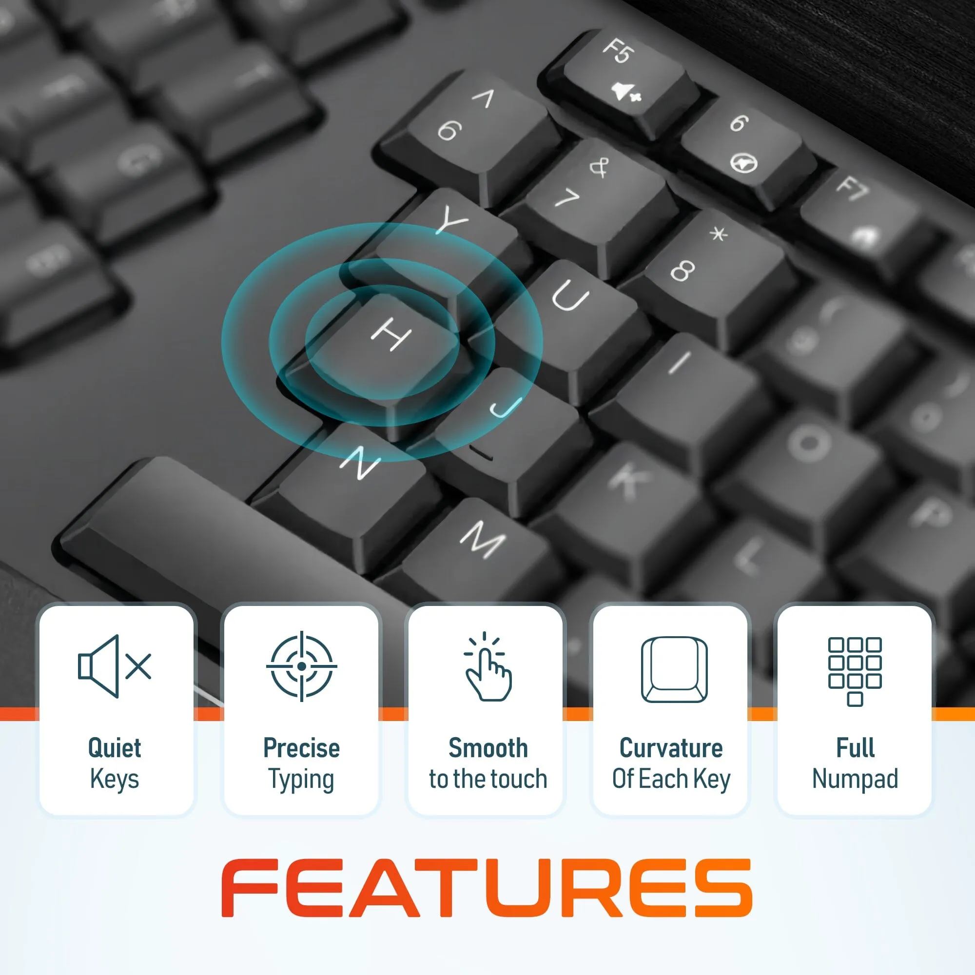 Delton KB200 Wireless Ergonomic Computer Keyboard, Full-Size Keyboard