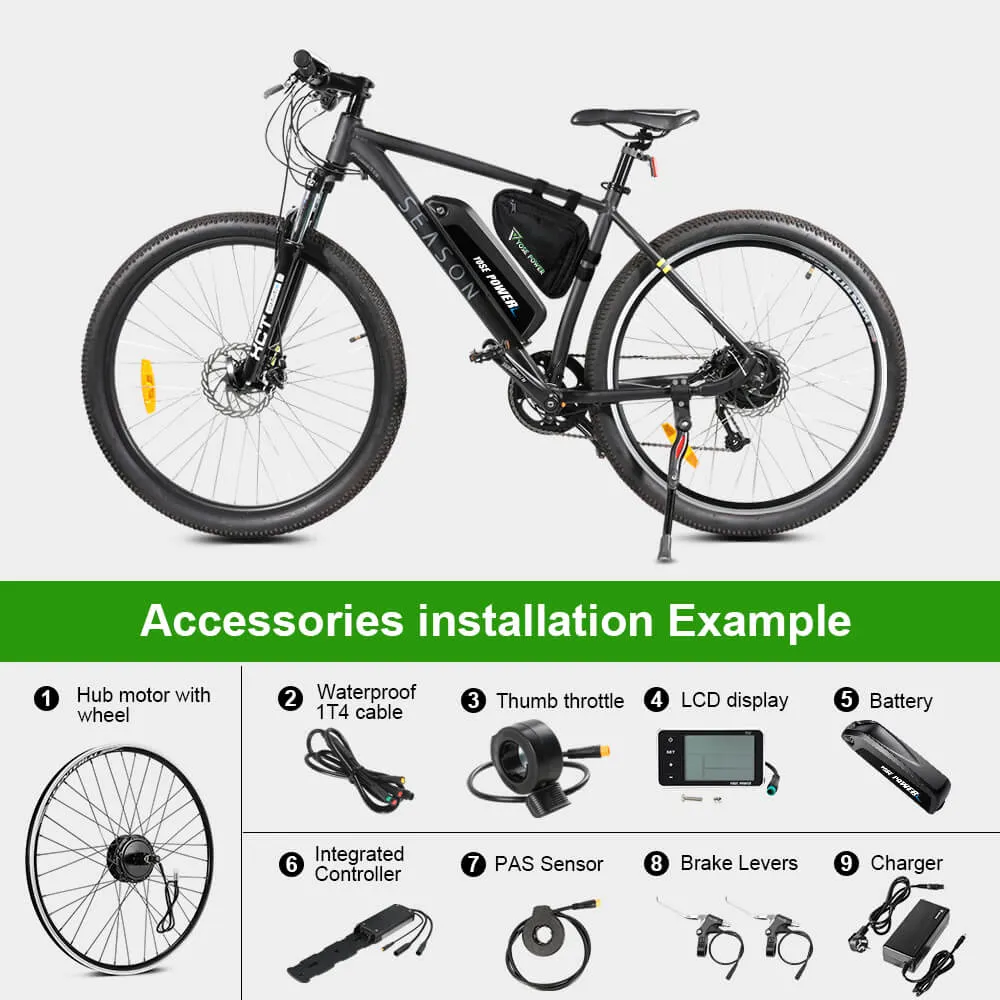 E-Bike Conversion Kit 36V 250W 26"/27.5"/28" (700C) Rear Motor Kit for Cassette with 36V 13Ah Battery and Charger
