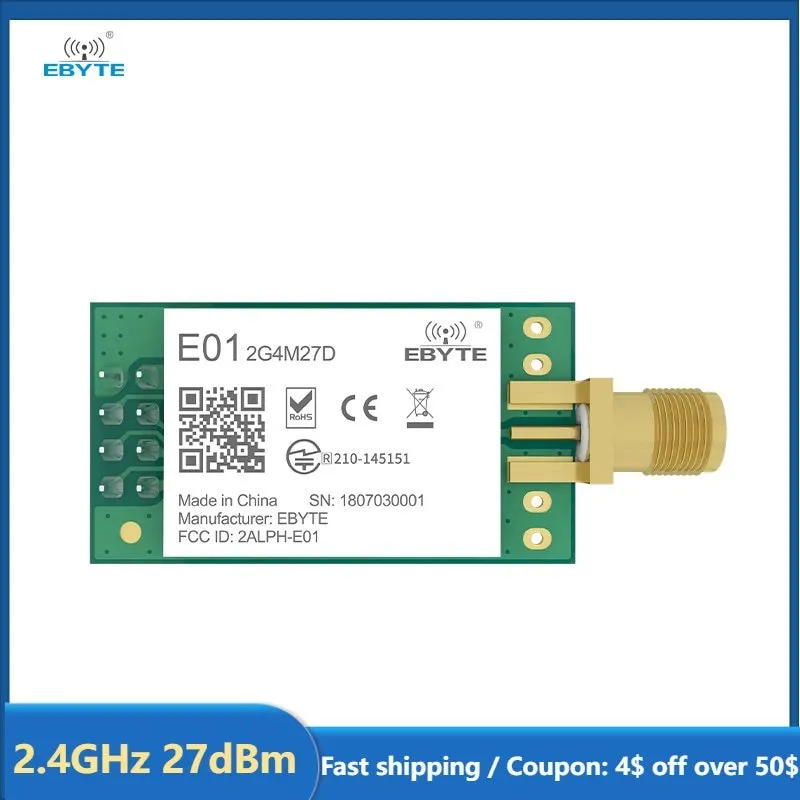 EBYTE E01-2G4M27D nRF24L01 PA LNA nRF24L01P 2.4GHz Module 27dBm Wireless Transceiver Module Long Distance Small Size for Smart Home