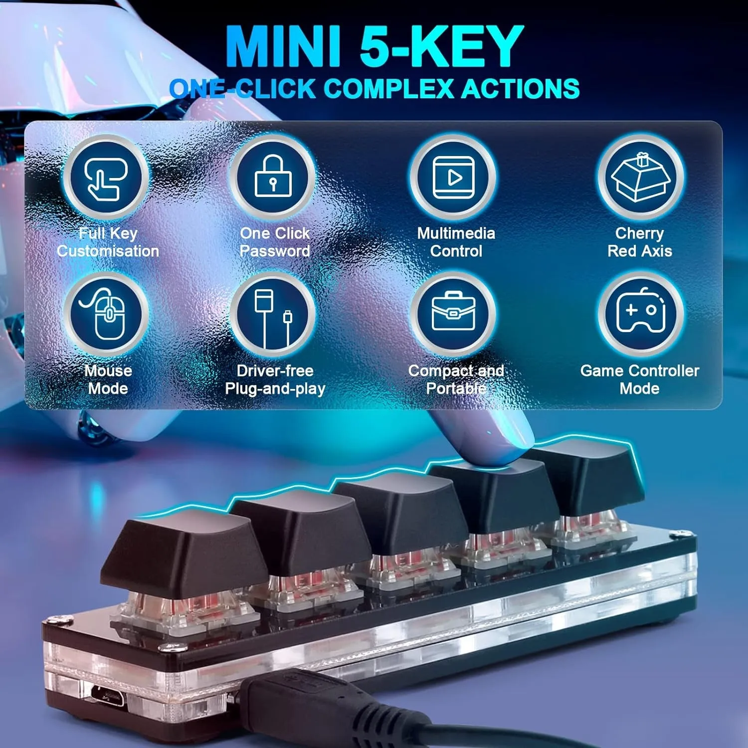 Ecarke Upgrade Black 5 Keys Mini Macro Mechanical Keyboard Gaming Keypad Hot Swap Game Keyboards USB Data Cable for Windows Mac OSU HID Standard Keyboard Cherry Shaft & RGB LED