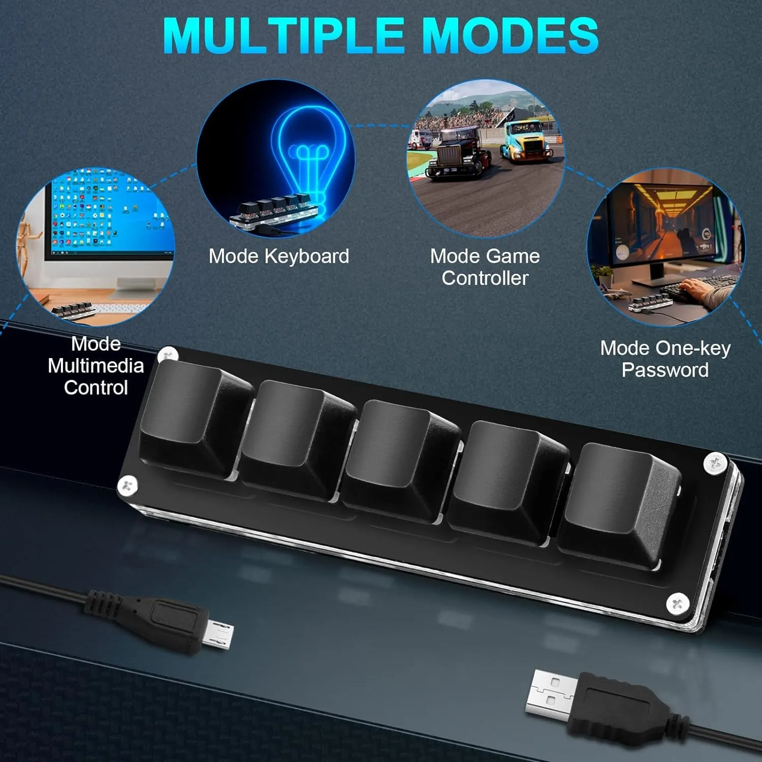 Ecarke Upgrade Black 5 Keys Mini Macro Mechanical Keyboard Gaming Keypad Hot Swap Game Keyboards USB Data Cable for Windows Mac OSU HID Standard Keyboard Cherry Shaft & RGB LED