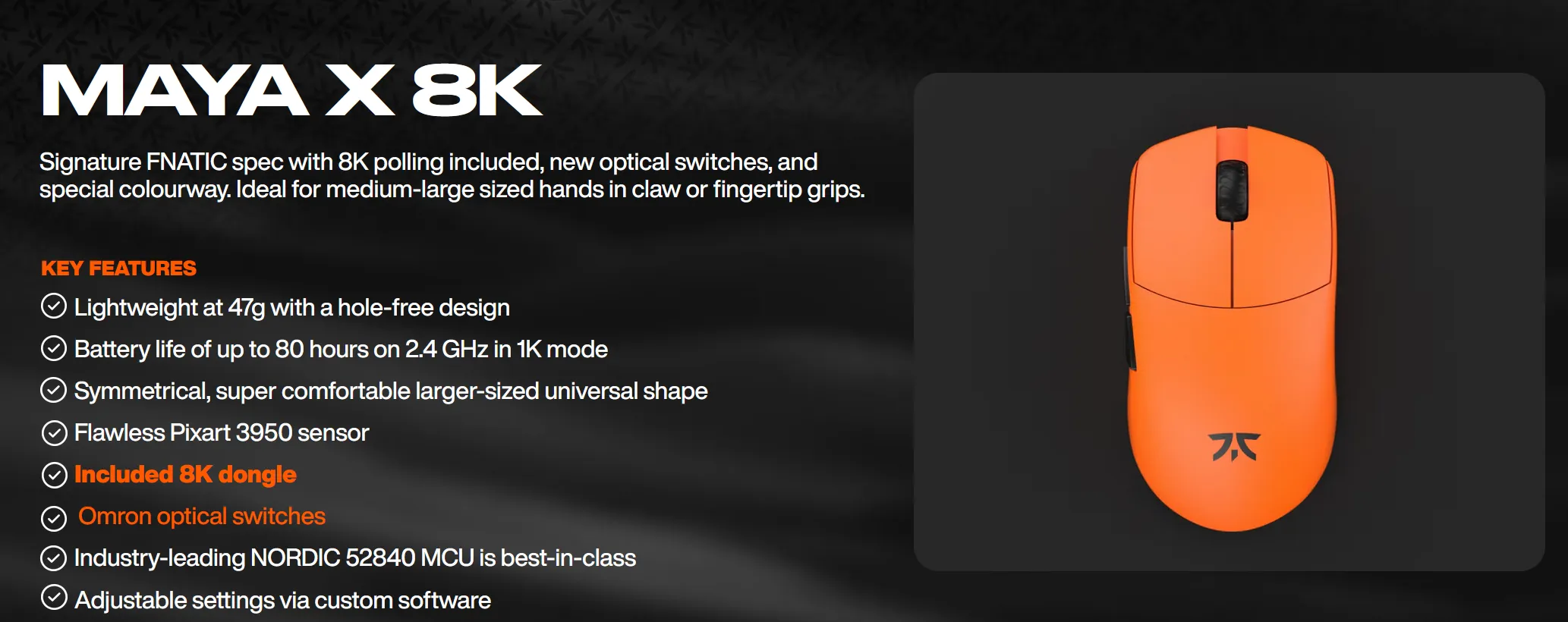 Fnatic x Lamzu Maya X 8K Wireless Gaming Mouse