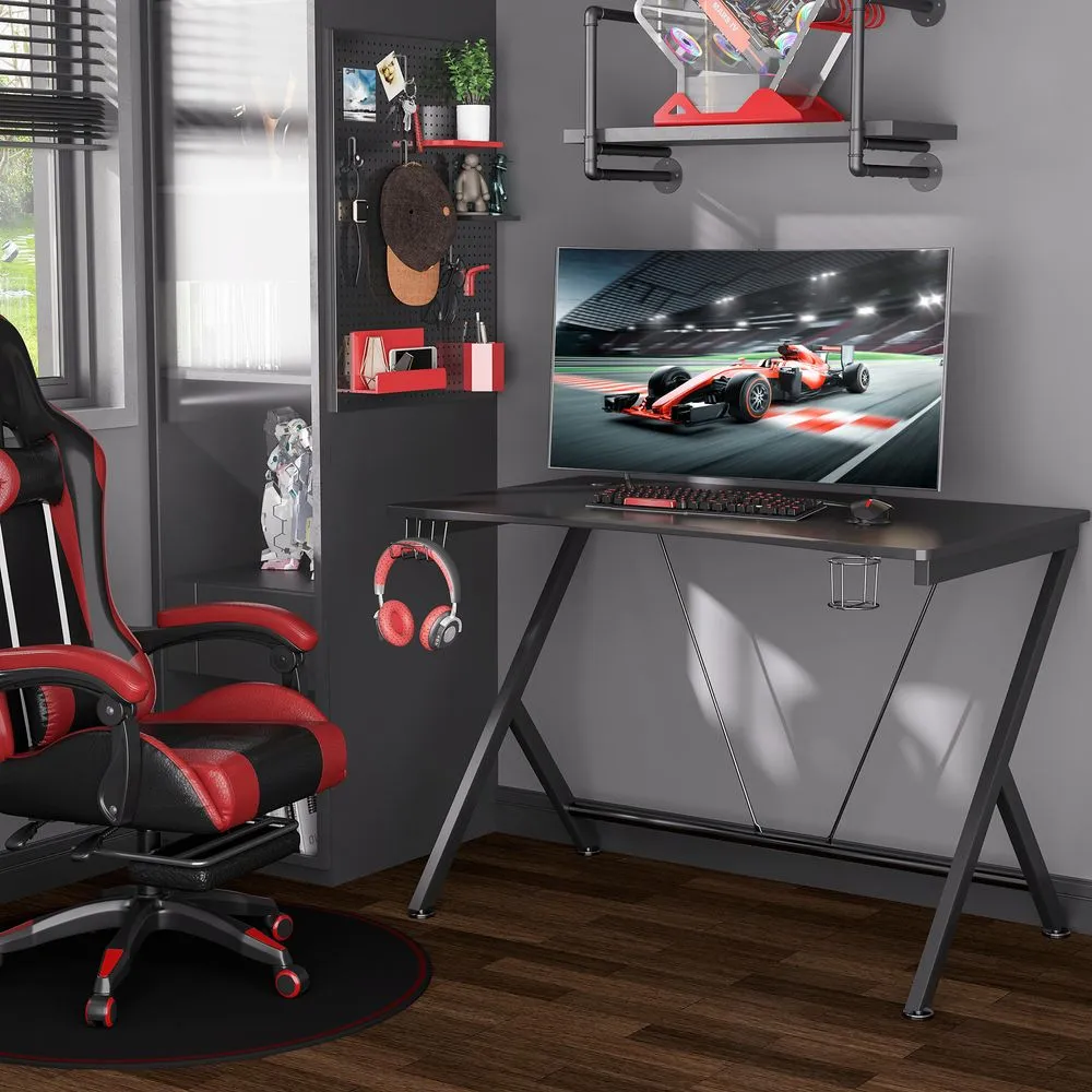 Gaming Desk Computer Table Metal Frame  Black