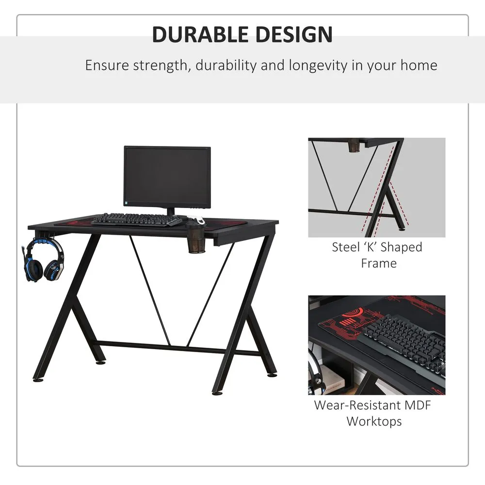Gaming Desk Computer Table Metal Frame  Black
