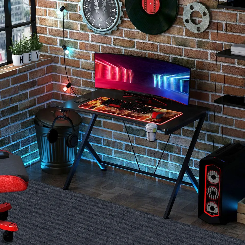 Gaming Desk Computer Table Metal Frame  Black