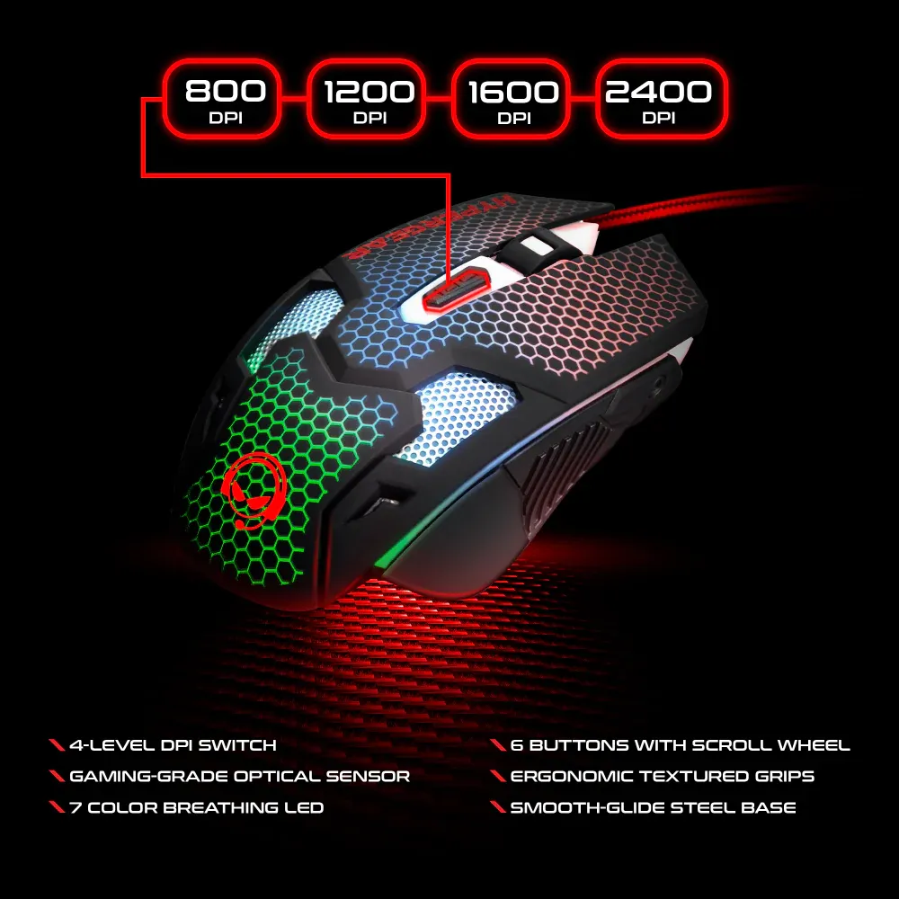 HYPERGEAR RED DRAGON GAMING KIT 4-IN-1 VALUE BUNDLE INCLUDES RGB KEYBOARD 2400DPI GAMING MOUSE GAMING HEADPHONE WITH NOISE CANCELLING MIC LARGE GAMING MOUSE PAD
