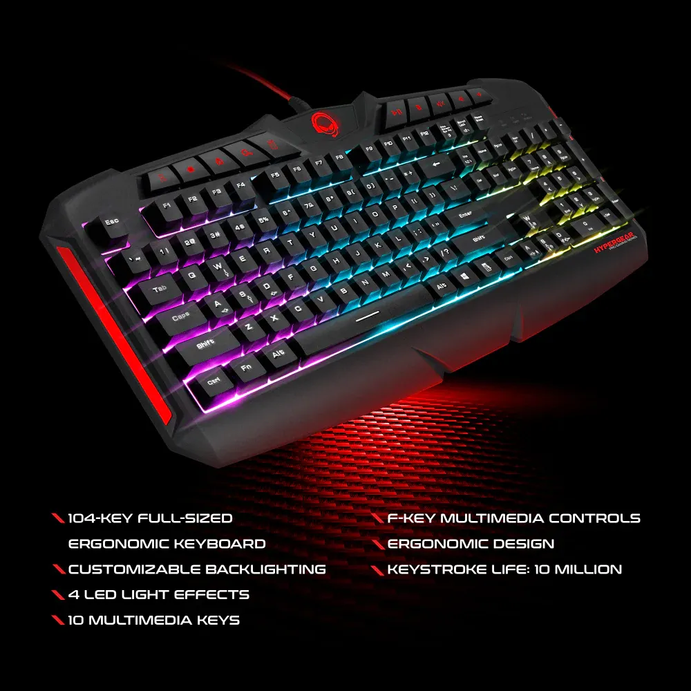 HYPERGEAR RED DRAGON GAMING KIT 4-IN-1 VALUE BUNDLE INCLUDES RGB KEYBOARD 2400DPI GAMING MOUSE GAMING HEADPHONE WITH NOISE CANCELLING MIC LARGE GAMING MOUSE PAD