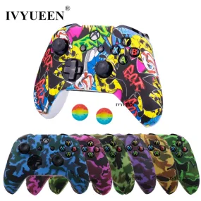 IVYUEEN Silicone Protective Skin Case for XBox One X S Controller Protector Water Transfer Printing Camouflage Cover Grips Caps