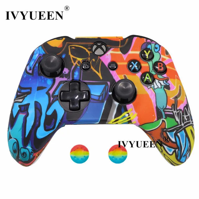 IVYUEEN Silicone Protective Skin Case for XBox One X S Controller Protector Water Transfer Printing Camouflage Cover Grips Caps