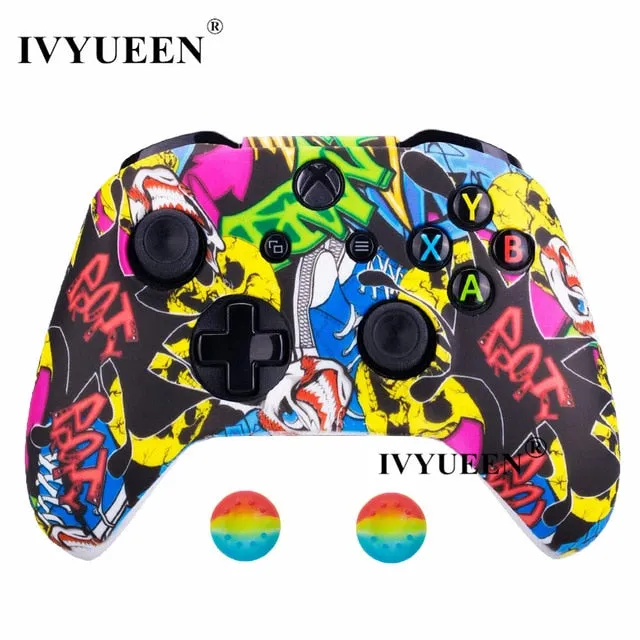 IVYUEEN Silicone Protective Skin Case for XBox One X S Controller Protector Water Transfer Printing Camouflage Cover Grips Caps