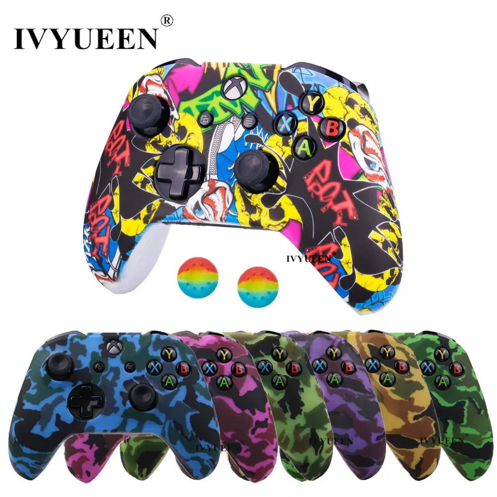 IVYUEEN Silicone Protective Skin Case for XBox One X S Controller Protector Water Transfer Printing Camouflage Cover Grips Caps