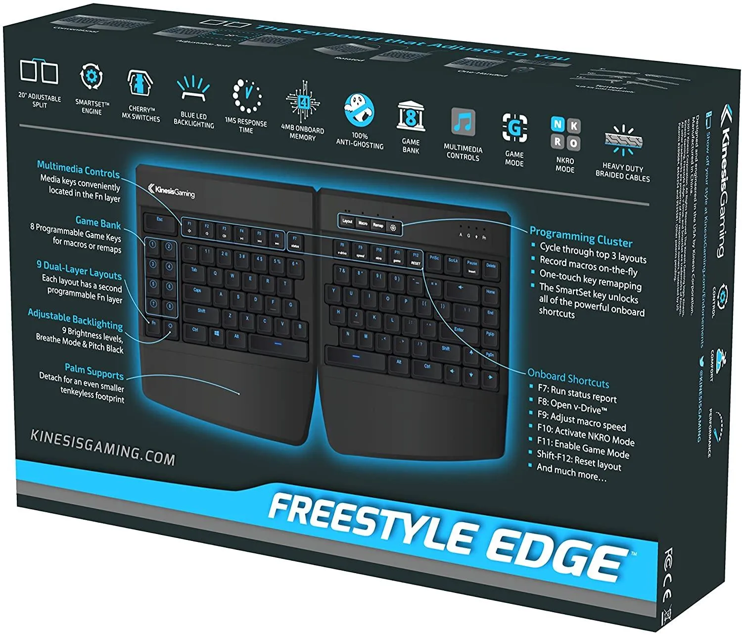 Kinesis Gaming Freestyle Edge Split Mechanical Gaming Keyboard (US Blue) (KB950-BLU)