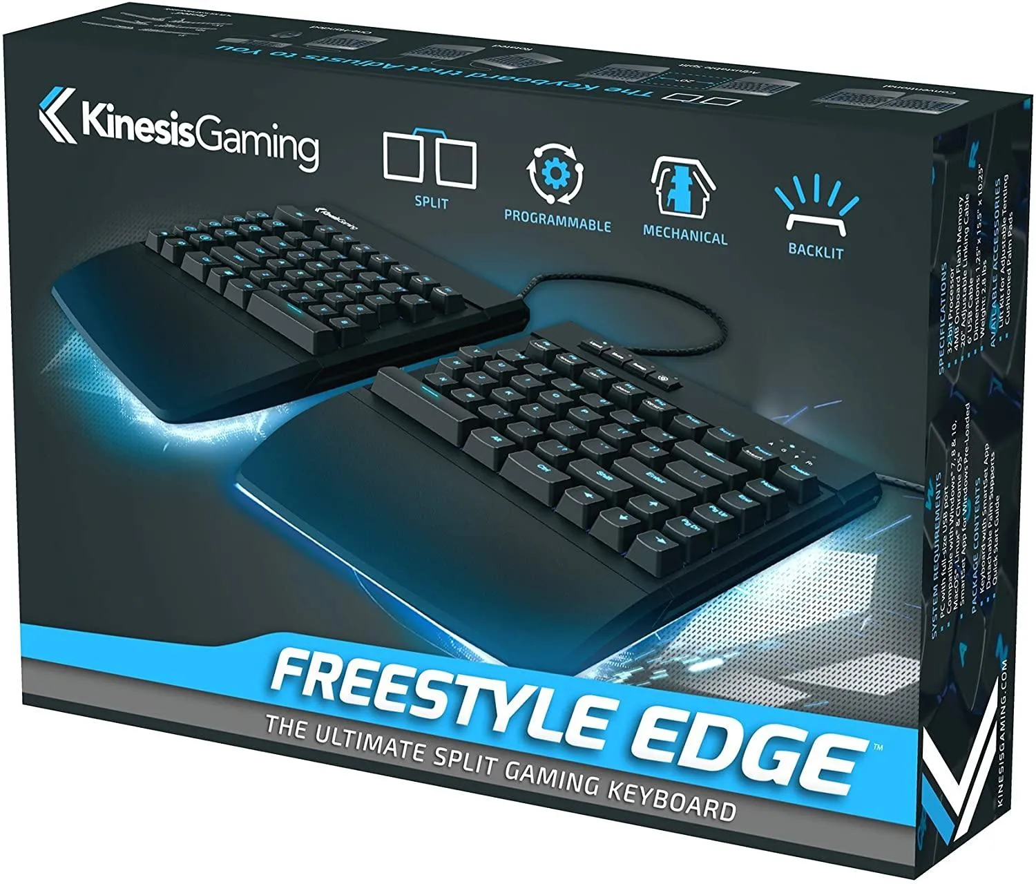 Kinesis Gaming Freestyle Edge Split Mechanical Gaming Keyboard (US Blue) (KB950-BLU)