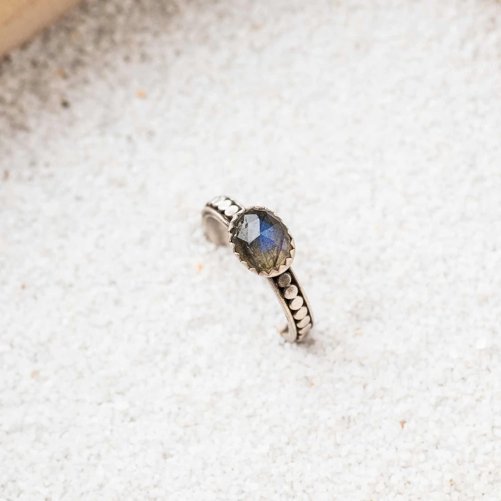 Labradorite East-West Ring on Beaded Band
