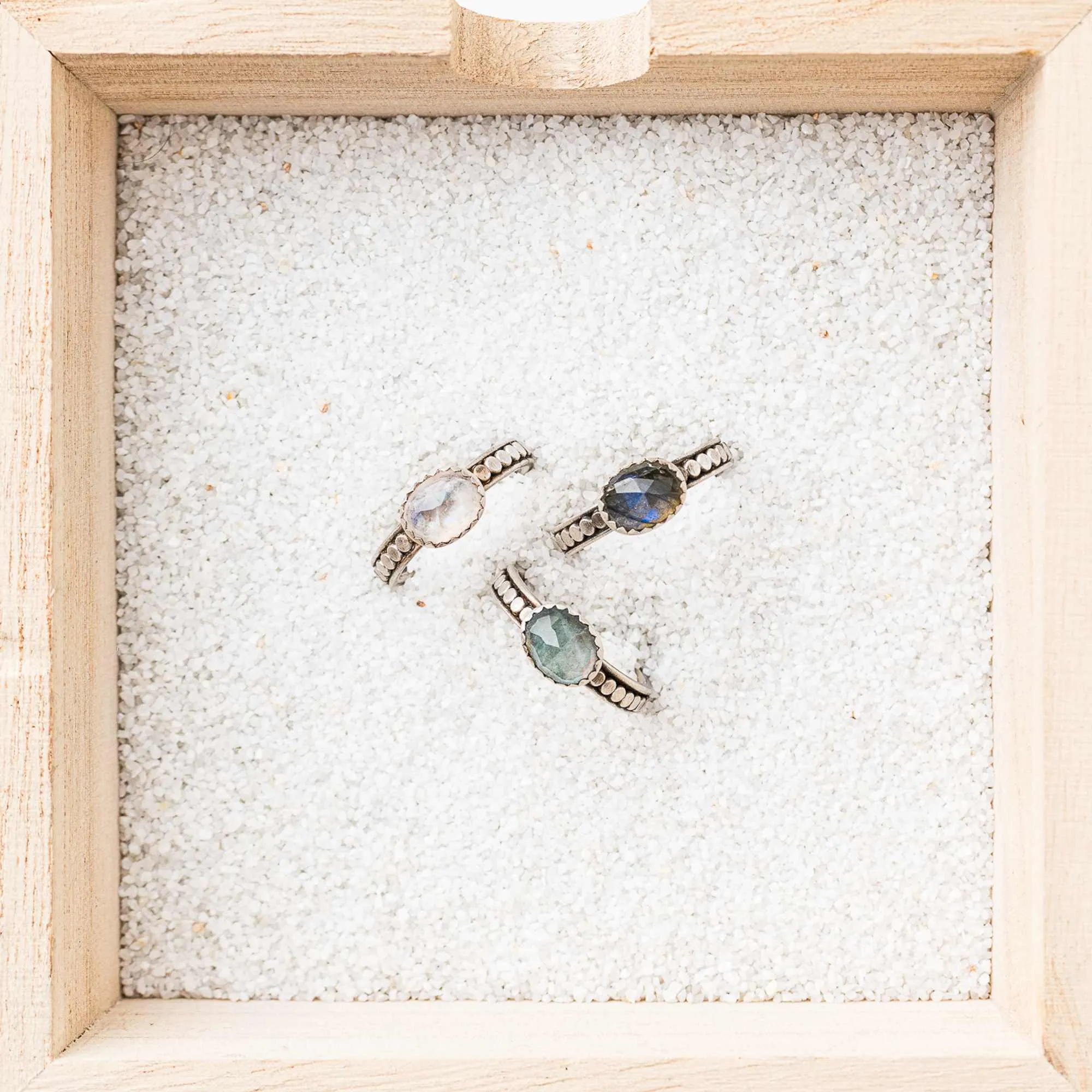 Labradorite East-West Ring on Beaded Band