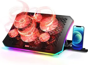Laptop Cooling Pad, Keibn RGB Lights Laptop Cooler 6 Fans for 15.6-17.3 Inch Laptops, 7 Height Stands, 10 Modes Light, 2 USB Ports, Desk or Lap Use (A8,Red)