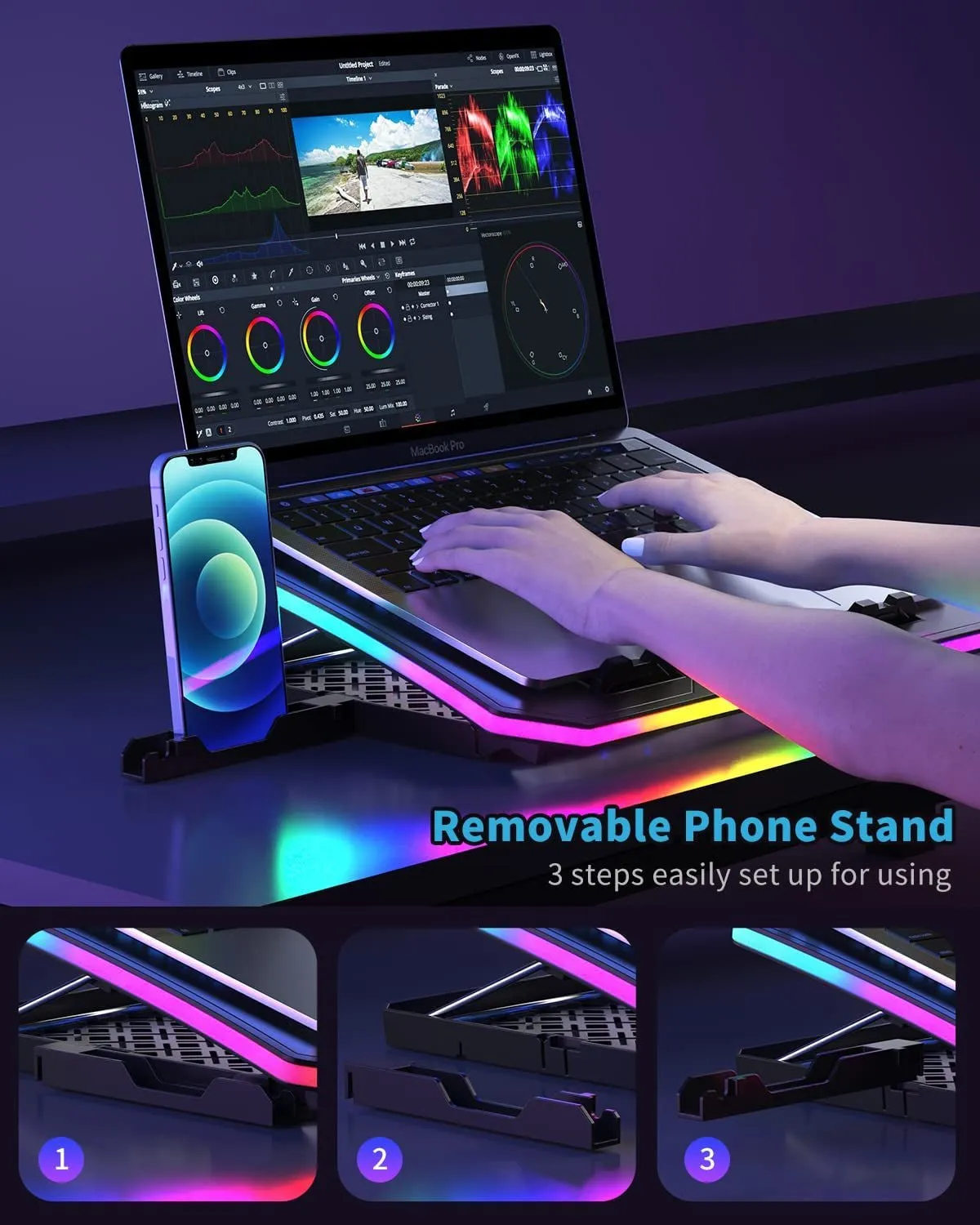 Laptop Cooling Pad, Keibn RGB Lights Laptop Cooler 6 Fans for 15.6-17.3 Inch Laptops, 7 Height Stands, 10 Modes Light, 2 USB Ports, Desk or Lap Use (A8,Red)
