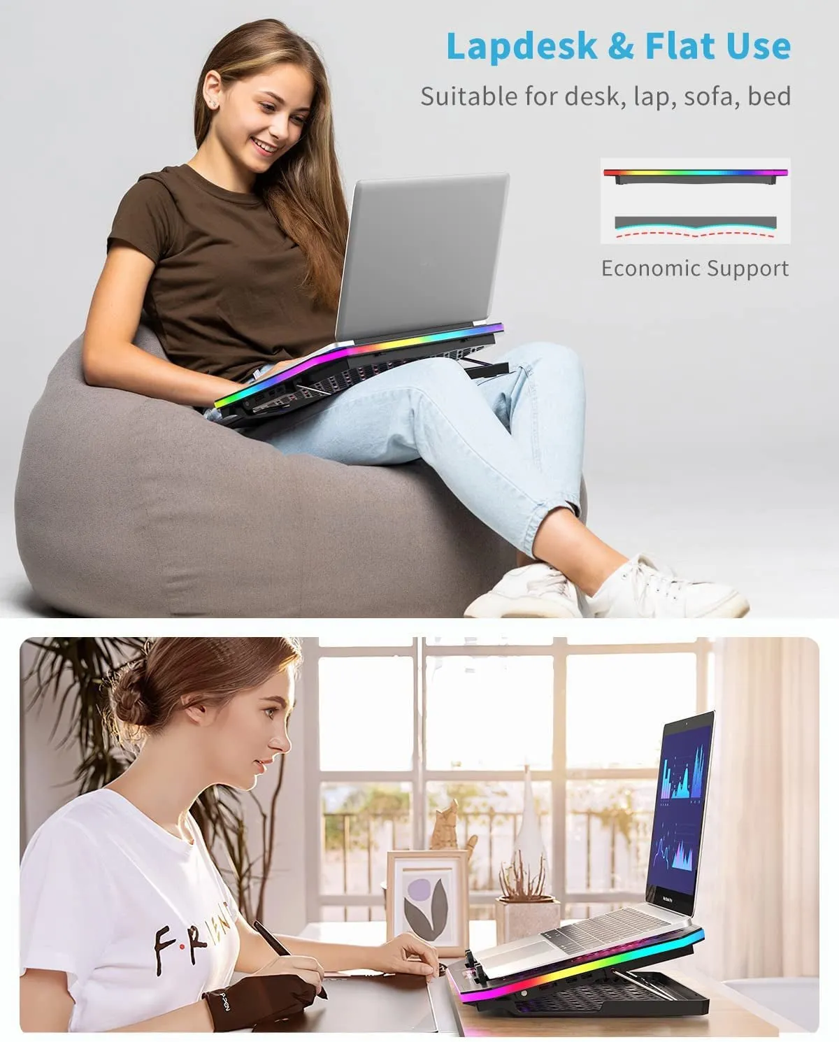 Laptop Cooling Pad, Keibn RGB Lights Laptop Cooler 6 Fans for 15.6-17.3 Inch Laptops, 7 Height Stands, 10 Modes Light, 2 USB Ports, Desk or Lap Use (A8,Red)
