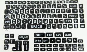 Large Print Keyboard Laptop Labels - White on Black