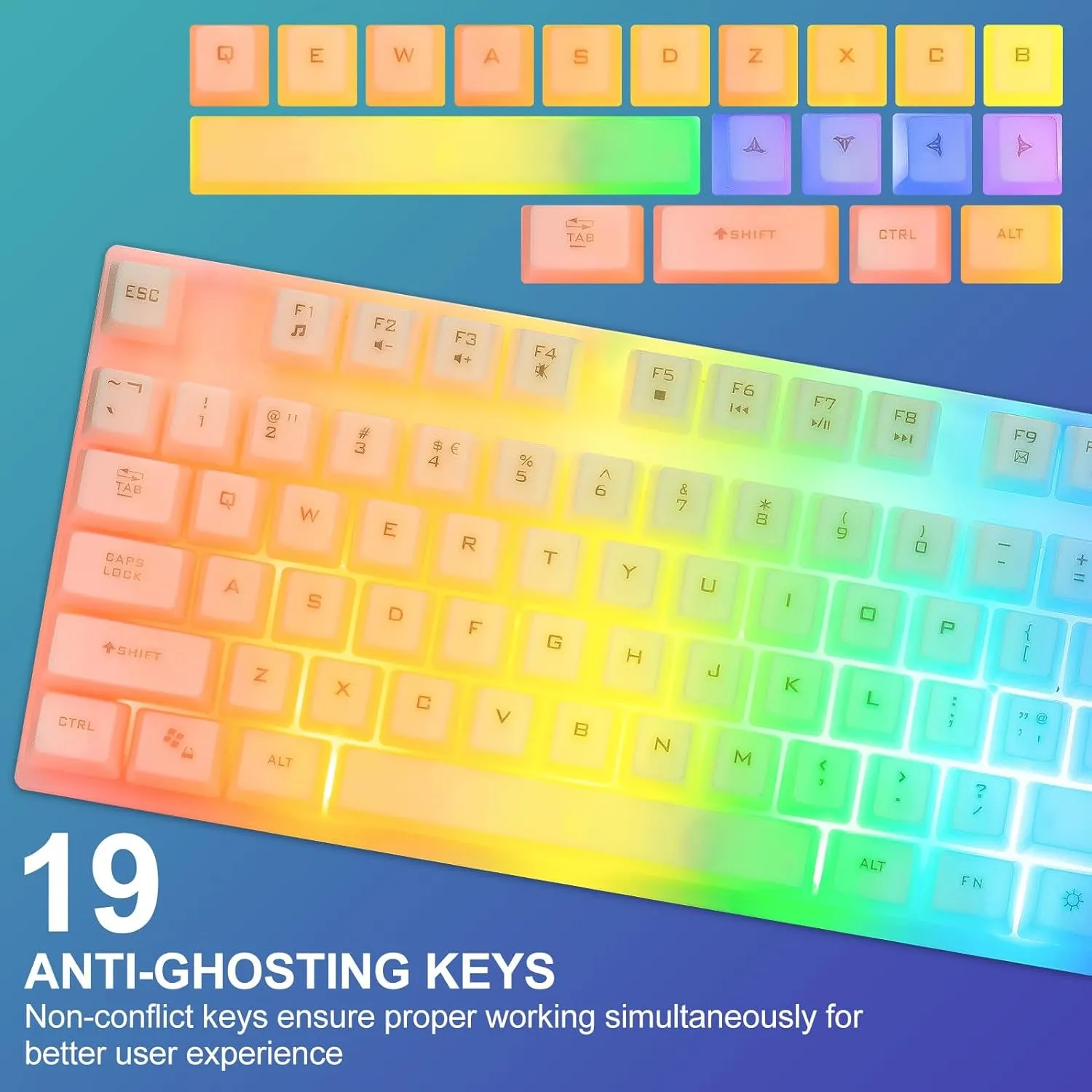 LED Keyboard and Mouse, 104 Keys Rainbow Backlit Keyboard and 7 Color RGB Mouse, White Gaming Keyboard and Mouse Combo for PC Laptop Xbox PS4 Gamers and Work