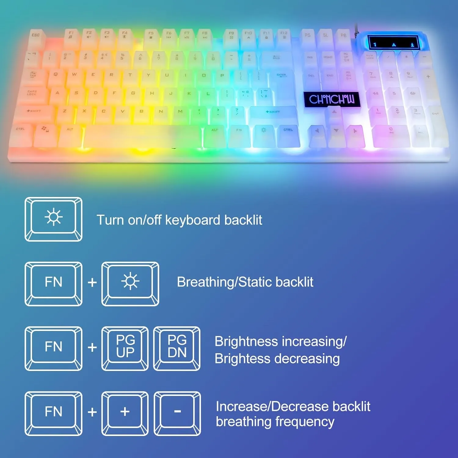 LED Keyboard and Mouse, 104 Keys Rainbow Backlit Keyboard and 7 Color RGB Mouse, White Gaming Keyboard and Mouse Combo for PC Laptop Xbox PS4 Gamers and Work