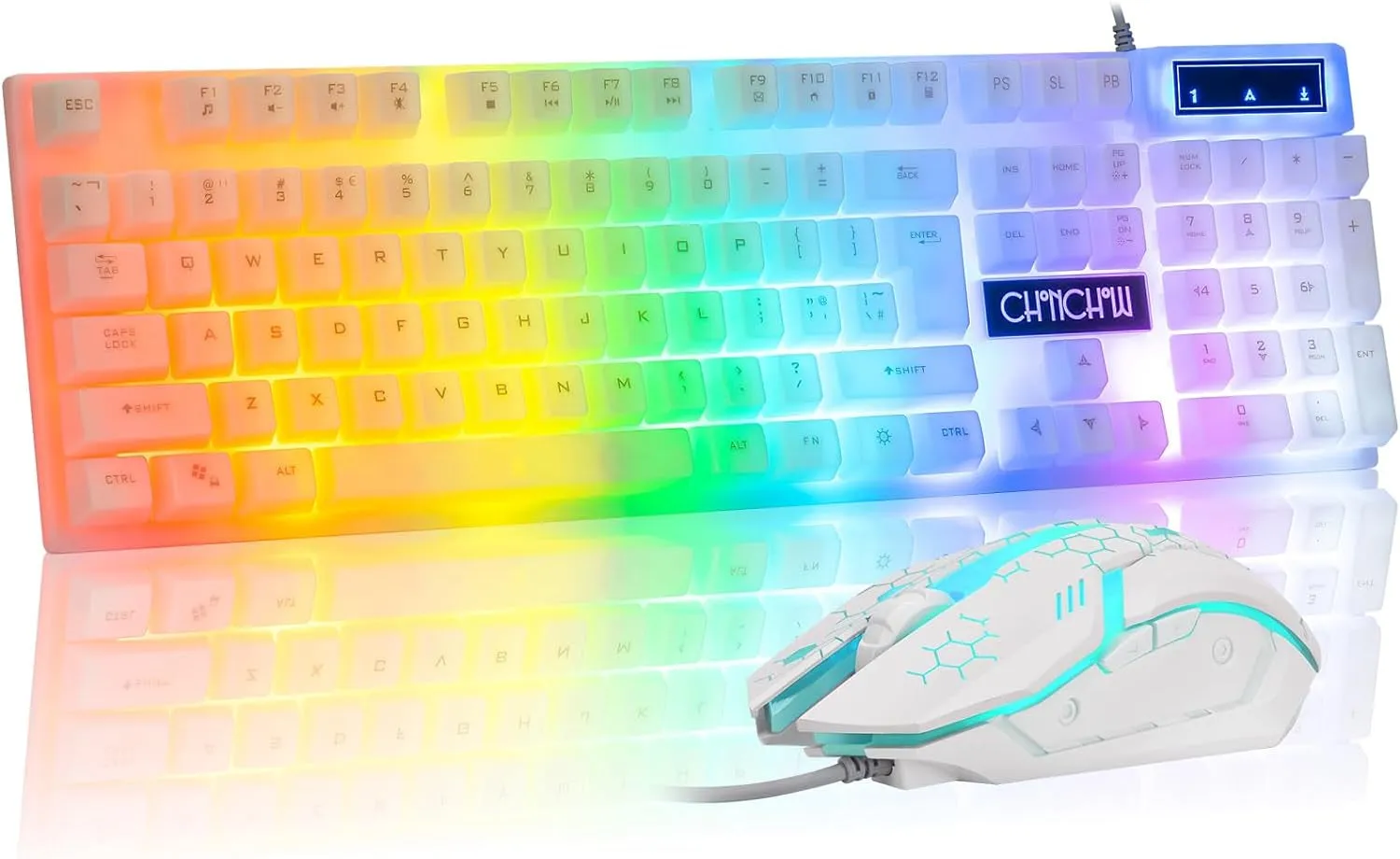 LED Keyboard and Mouse, 104 Keys Rainbow Backlit Keyboard and 7 Color RGB Mouse, White Gaming Keyboard and Mouse Combo for PC Laptop Xbox PS4 Gamers and Work