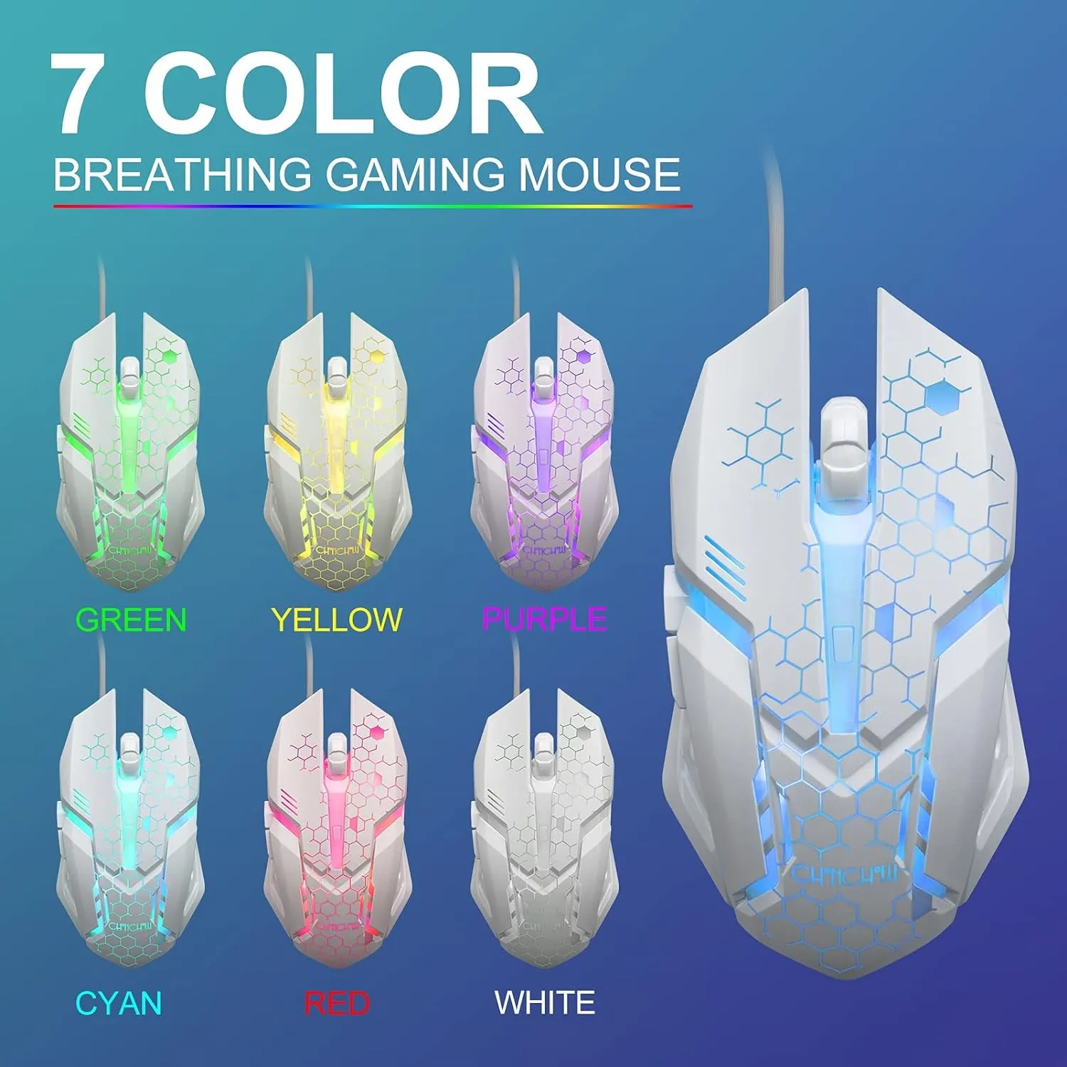 LED Keyboard and Mouse, 104 Keys Rainbow Backlit Keyboard and 7 Color RGB Mouse, White Gaming Keyboard and Mouse Combo for PC Laptop Xbox PS4 Gamers and Work