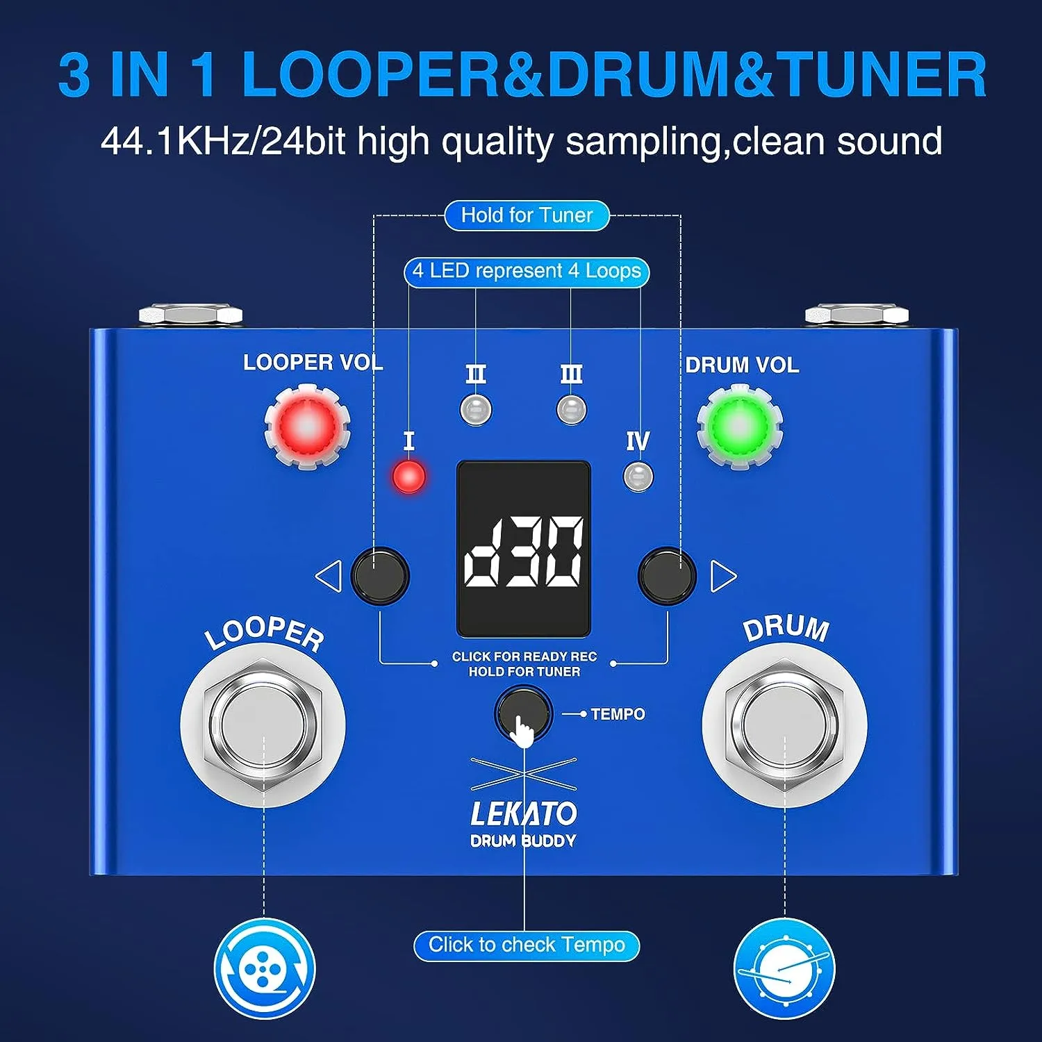 LEKATO Drum Buddy V2 Looper Tuner Drum Effects
