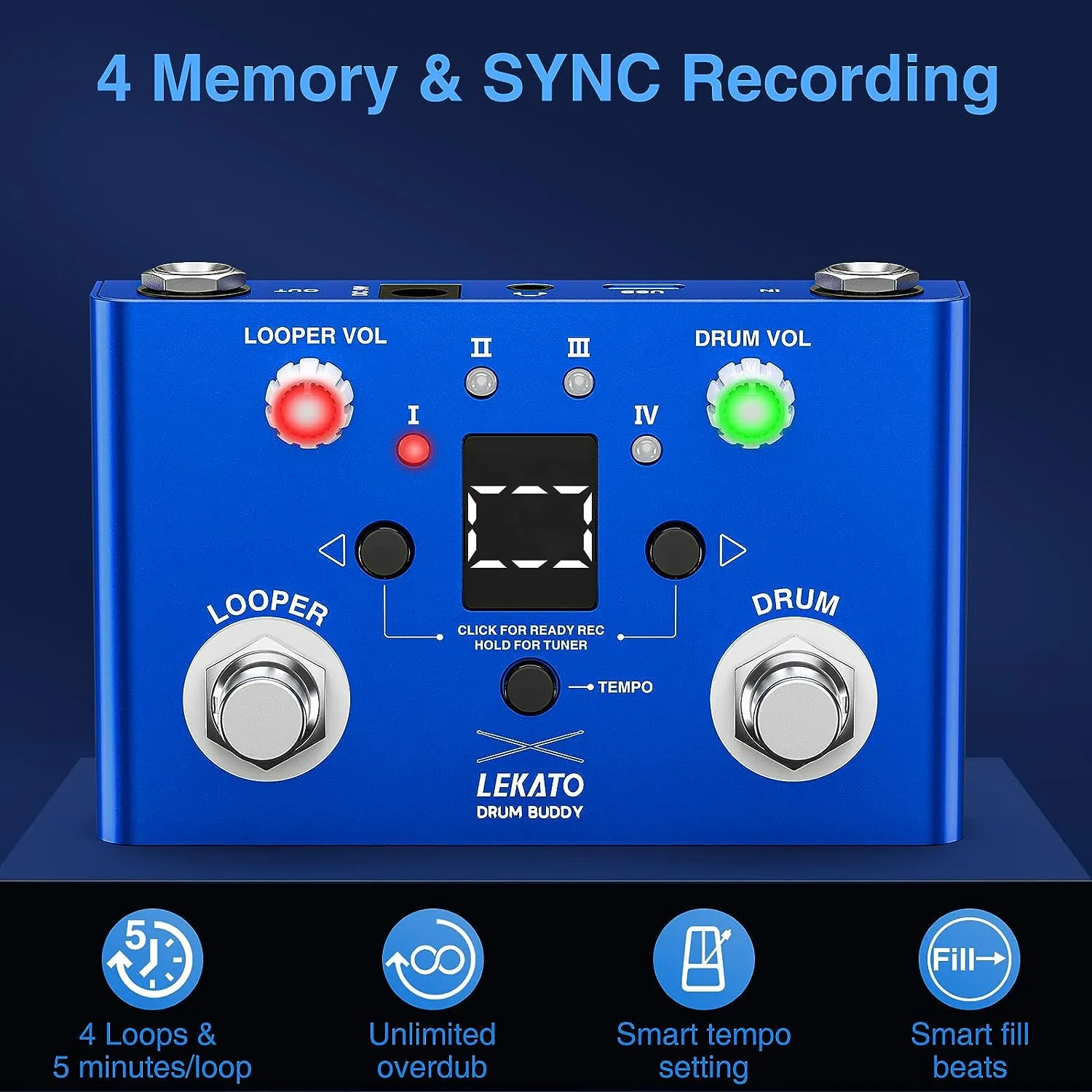 LEKATO Drum Buddy V2 Looper Tuner Drum Effects