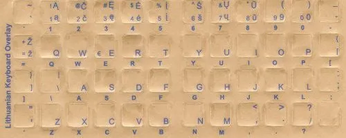 Lithuanian Keyboard Stickers - Labels - Overlays with Blue Characters for White Computer Keyboard