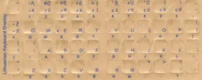 Lithuanian Keyboard Stickers - Labels - Overlays with Blue Characters for White Computer Keyboard