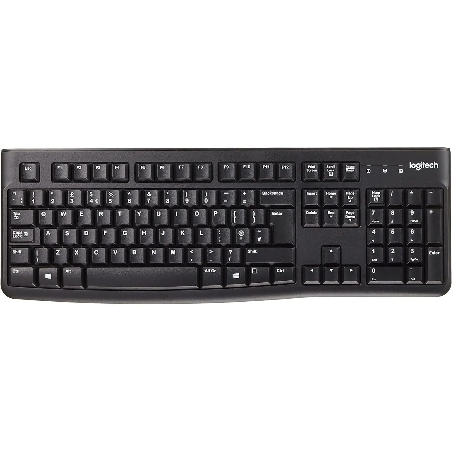 Logitech K120 Wired Business Keyboard for Windows or Linux, USB Plug-and-Play, Full-Size, Spill Resistant, Curved Space Bar, PC/Laptop, QWERTY UK Layout - Black