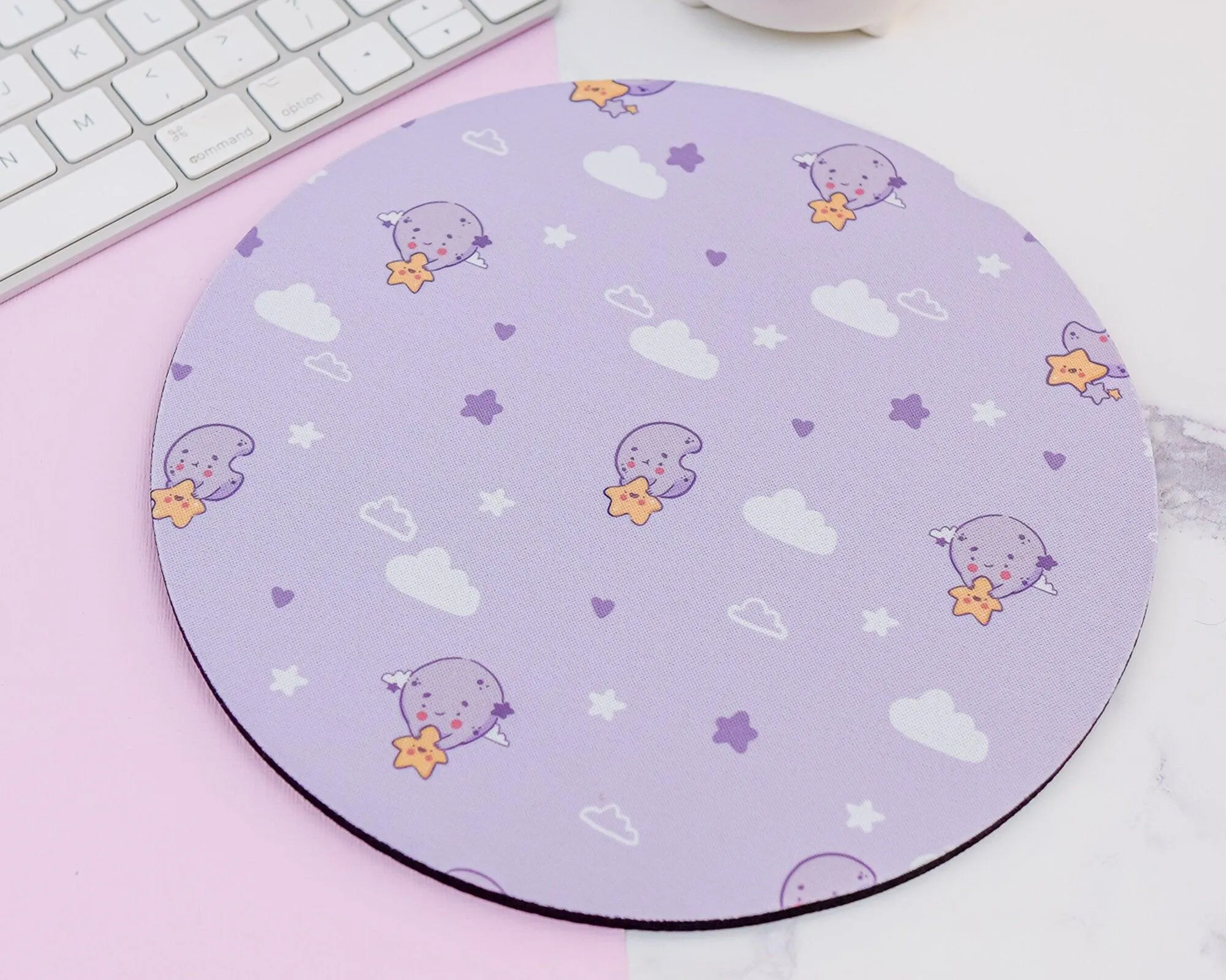 Luna & Sprinkle Celestial Mouse Pad | Kawaii Space Desk Decor | Pastel Gaming Mat